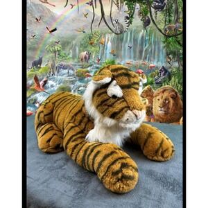 Rare Tiger Lion Stuffed Animal Realistic Plush Extra Large Unique NM Stuffy